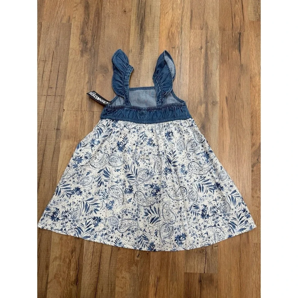 NWT OshKosh B'gosh Girls Paisley Denim Flutter Sleeve Dress 4T